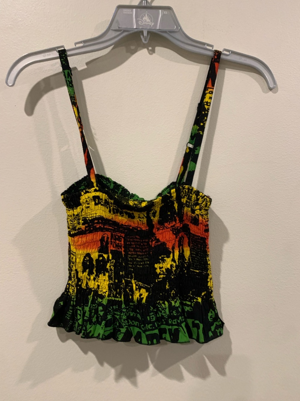 Reformation O/S smocked camisole crop top featuring a bold graphic Bob Marley